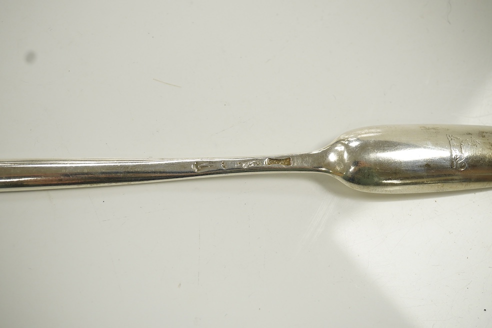 A George II silver marrow scoop, London, 1754, 22.5cm. Condition - fair